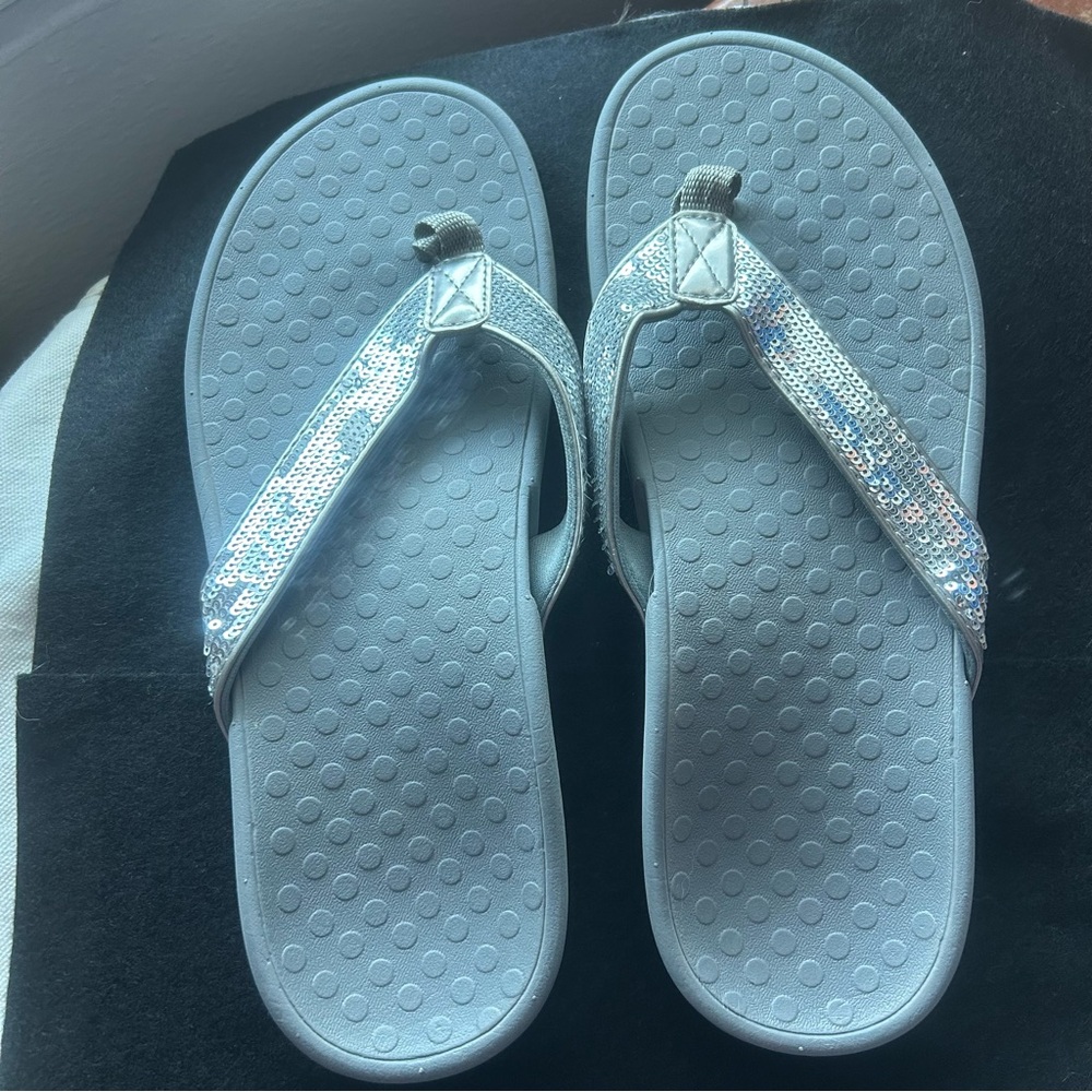 Women’s Sequined Light Blue Flip Flop Sandals - Casual Comfort